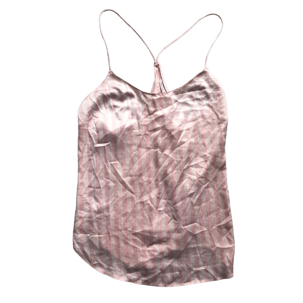 Victoria Secret Tank Top Size SmRacerback Lingerie Pink Stripe Satin Pin Stripe